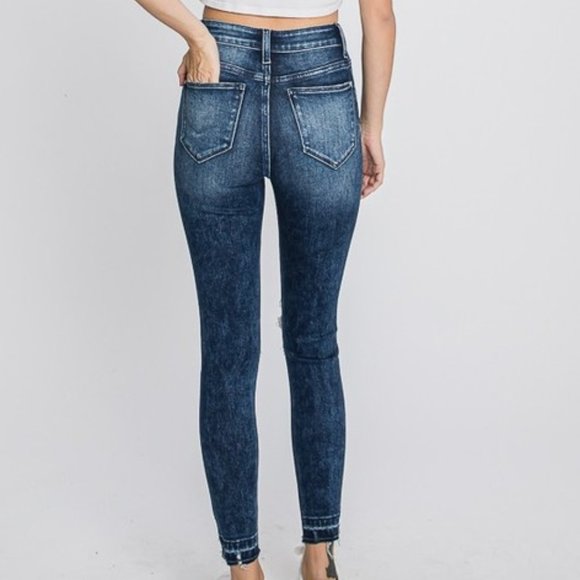 High Rise Dark Ankle Skinny Distressed Jeans - Picture 5 of 5